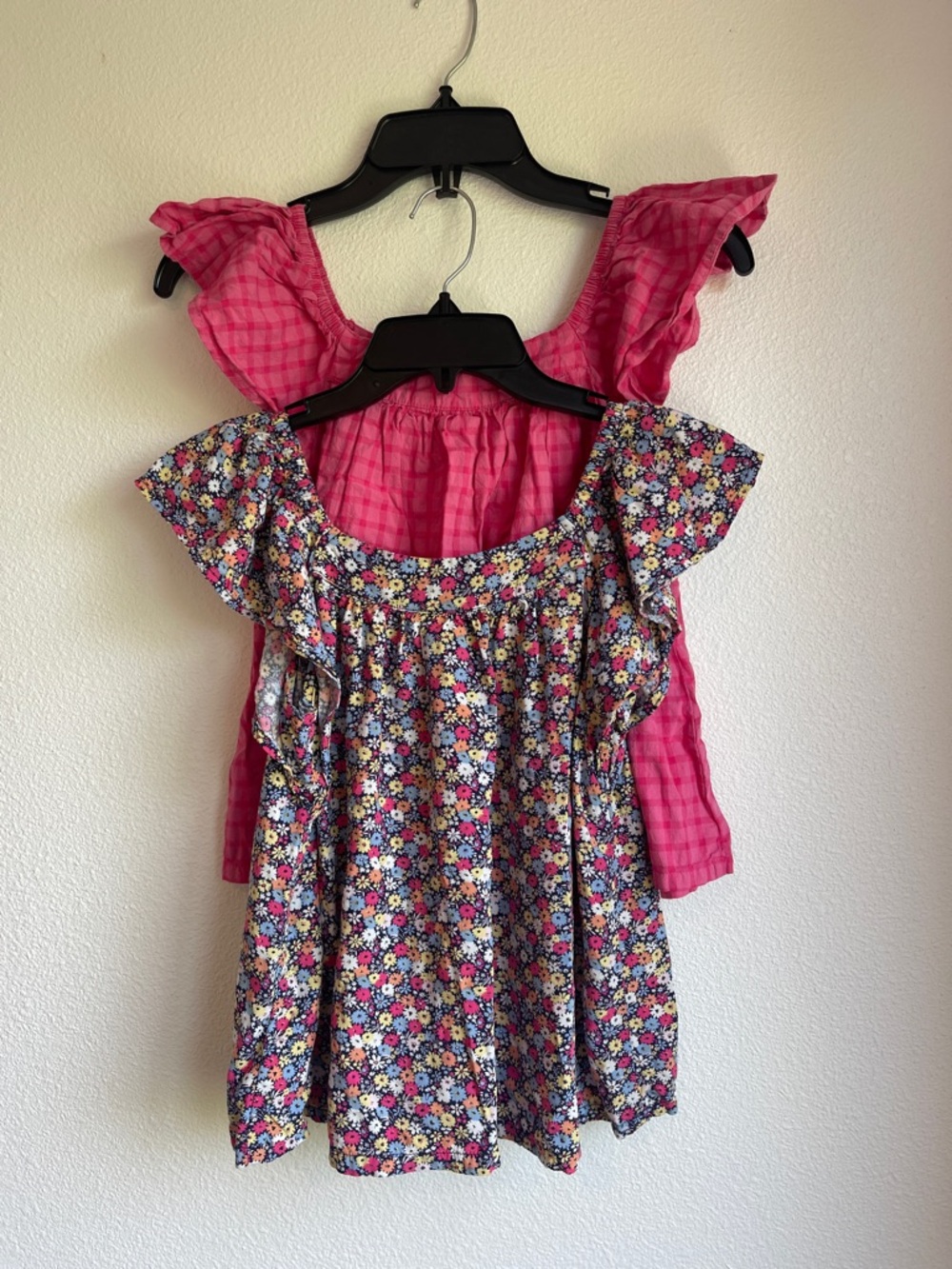 Bright Pink Ruffle Sleeve Top & Floral Blouse Duo